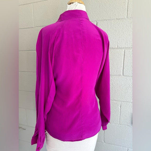 Vtg Fenn Wright & Mason Fuchsia Pink Silk Striped Button Up Blouse Sz 4 Barbie - Picture 5 of 9